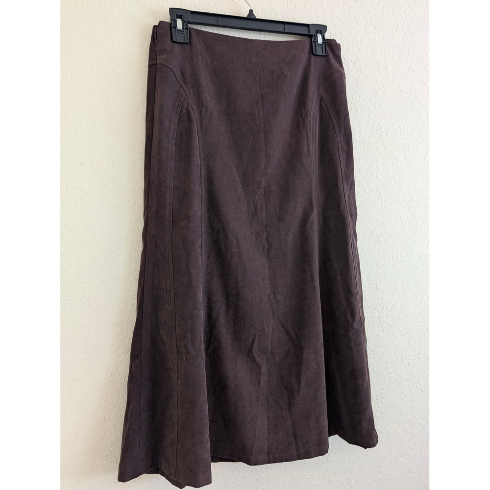 Requirements Brown Faux Suede Midi Skirt S Elastic Waist Fall